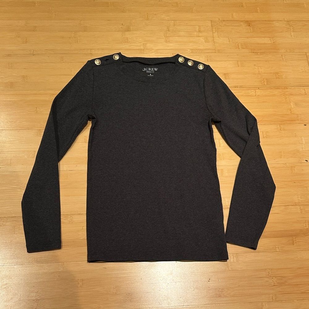 J. Crew Charcoal Long Sleeve Shirt with Button Accents